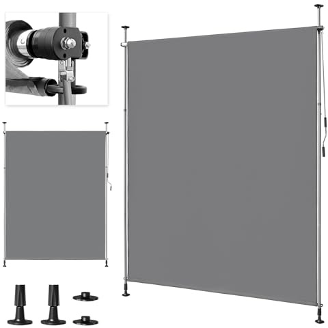 LEADZM Klemmmarkise Senkrechtmarkise 200x305 cm Grau | Ausziehbar & Blickdicht, UPF 50+ UV-Schutz & Wasserfest, Ohne Bohren Mit Handkurbel Für Garten, Terrasse, Balkon, Wohnzimmer