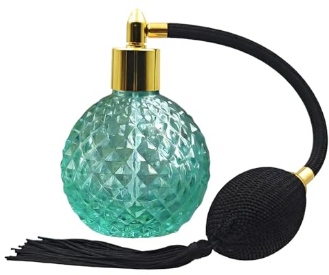MOUMOUTEN 1 st 80 ml retro kristall parfymflaska guld munstycke | Tom påfyllningsbar glasspray atomizer med rosa långa tofsar återanvändbar dispenser för sminkhår