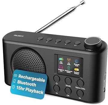 Majority Orwell Pro Radio a Pilas Portatil Digital Dab+ con Bluetooth FM, 40 Preset, 4 Botones Rápidos, 15h Bateria Recargable USB-C, Minuterie Sueño, 7 Bandas EQ, Pantalla LCD | Radio Cocina Pequeña