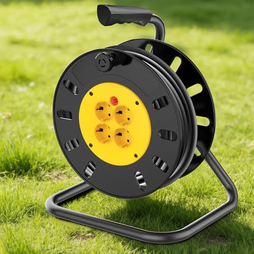 Outdoor Extension Lead with 25m Cable, 4 Socket Extension Reel, Heavy Duty Extension Cable with Thermal Cut Out and Winding Handle, 13A Fused Plug, for Garden Lawn Mower Office
