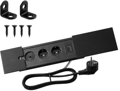 Prise encastrable, rétractable, 2 Prises EU + USB, 1.7m, pour Plan de Travail