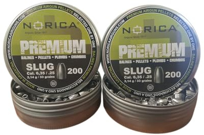 Arapaima Beitia 2-pack slug balingådor tjocklek 6,35 mm (.25) - 2,14 gram/33 korn, högprecisionspellets för komprimerad luft och PCP - 400 st (2 x 200) - aerodynamisk design