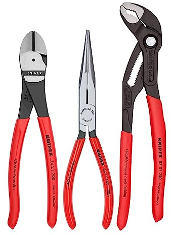 Knipex Tools 00 20 08 US2 Long Nose, Diagonal Cutter, and Cobra Pliers 3-Piece Tool Set