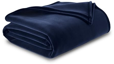 Vellux 1B07054 Original Insulating Core Hotel Style Solid blanket Machine Washable Soft Cozy Warm Thermal Durable Pet Friendly All Seasons Layering Bed Sofa Blankets Navy Blue, Twin, Blue