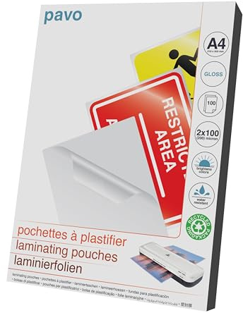 Pavo - A4 lamineringspåse 2x100 Mikron, glans, paket med 100 ark