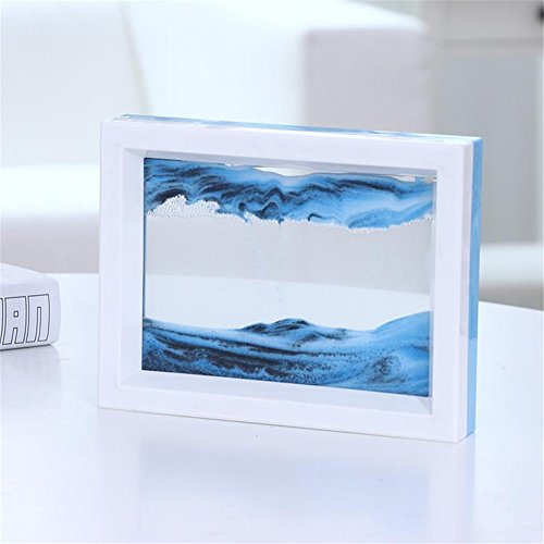 PROW Dinámico 3D Paisaje Natural Fluyendo Arena Imagen Arte Doble Cara Doble Color Movimiento Pintura Arena Pintura Arena Reloj de arena (Azul Blanco)