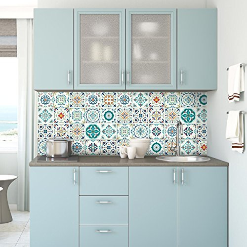 Sticker adhésifs carrelages | Sticker Autocollant Carreaux de Ciment - Autocollant carreau ciment mural salle de Bain et Cuisine 10 x 10 cm - 30 credence adhesif Azulejos