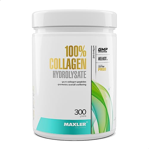 Maxler Collagen Pulver Hydrolysate aus Weidehaltung - Geschmacksneutrales Eiweisspulver - Reines Premium Kollagen Pulver Hydrolysat - Collagen Peptide - 30 Protionen Collagen Hydrolysat Pulver - 300g