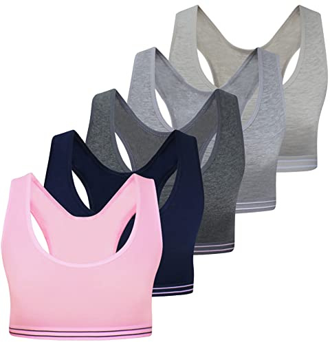 LOREZA ® 5 Mädchen Bustier Baumwolle X-Rücken BH Sport Bra Trägertop BH Kinder Unterwäsche