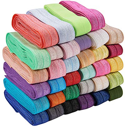 BENECREAT 37 Yards/34m 15mm breites Faltband Elastic Stretch FOE Gummiband für Baby Girl Hair Ties Stirnbänder, 34 Farben