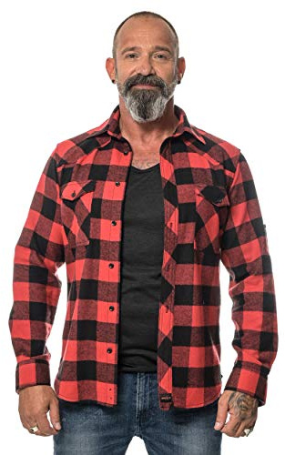 ROCK-IT Apparel Camisa de Franela Hombre Manga Larga Leñador I Tejido Muy Suave I Cuadros Con Bolsillos y Botones Delanteros [S-5XL] Casual Negro/Rojo 4XL
