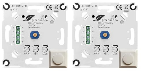2 Stück greenandco gc-350 | Unterputz LED und Halogen Dimmer | 1-350 Watt | für Wechselschaltungen geeignet | mit Boost Funktion | weiß