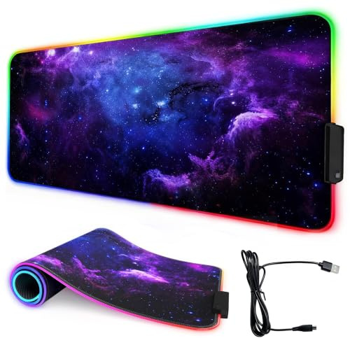 UCMDA Alfombrilla Ratón RGB Alfombrilla Gaming 12 Modos de Luces XXL (80 x 30 cm), Extra Grande Mouse Pad Base Antideslizante y Impermeable para Gamer, Ordenador, PC y Laptop (Cielo Estrellado)