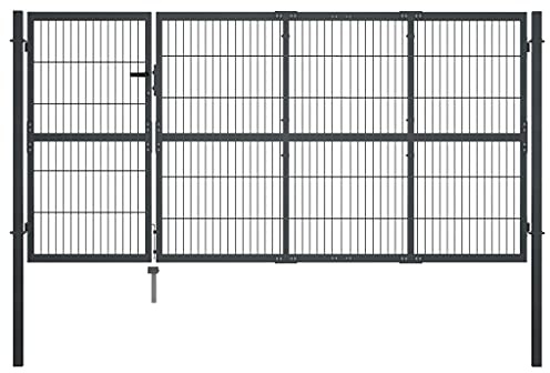 Gartentor mit Pfosten, Stahltor 350×120 cm Anthrazit, pulverbeschichteter Stahl, für Garten und Terrasse