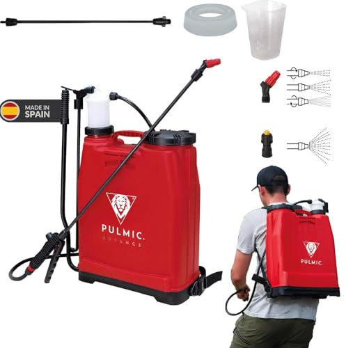 Pulmic Pulverizador Manual de Espalda 16L.Sulfatadora Profesional para Fumigar. Mochila de Pulverizar para Herbicida y Control de Plagas o Insecticida. Lanza Fibra de Vidrio 67cm. Fabricado en España.