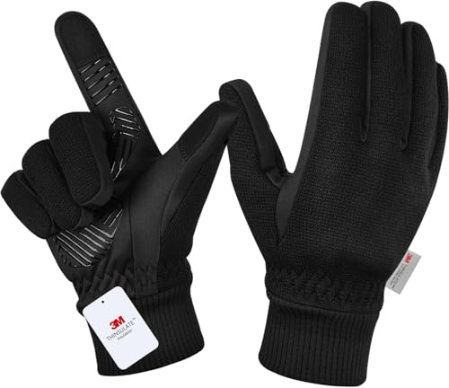 MOREOK Winterhandschuhe Herren Damen -10°F 3M Thinsulate rutschfest Fahrradhandschuhe Sporthandschuhe,Touchscreen Warme Skihandschuhe für Wandern Laufen Motorrad Skifahren-Schwarz-S