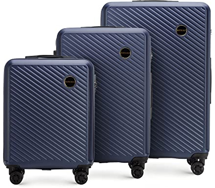 WITTCHEN Resväska 3-deligt set Rollande koffer Trolley Handbagage Hårdfodral i ABS med 4 svänkbara hjul Kombinationslås Teleskopiskt handtag Circle Line Mörkblå