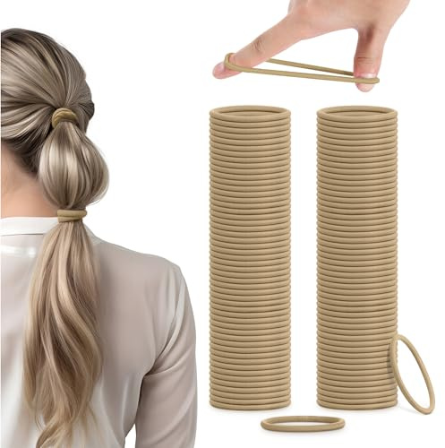 H&S Haargummi Set für Mädchen Damen und Herren beige - 100 Stück Zopfgummis 4mm klein - dünne Haargummis - weich und elastisch - ohne Metall - für alle Haartypen