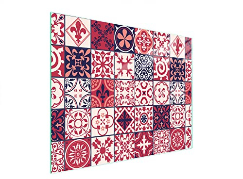 DarHaus Herdabdeckplatte 52x40 cm 1-teilig Ceranfeldabdeckung Induktion Herdschutz Spritzschutz Glasplatte Deko Schneidebrett, Mosaik Rot