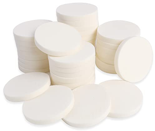50 Pieces White Round Makeup Sponge Facial Cosmetic Sponge Round Foam Pad Makeup Eye Face Foundation Powder for All Skin Types, Wet and Dry Dual Use
