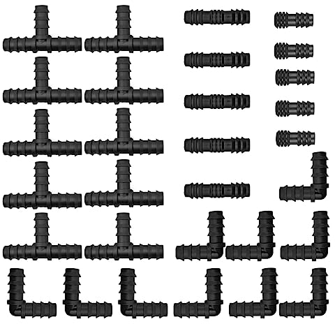 LICQIC 13 mm (1/2 Inch) Pipe/Hose Irrigation Connectors, 30 Pcs Garden Irrigation Fittings (Tee - Elbow - Joiner - End Plug), for Water Pipe Joints Watering System