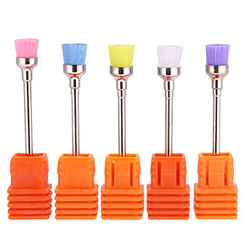 Nail Drill Clean Brush Set, 5-Color Coded Heads for Dust Removal | Stainless steel fiber bristles, pre and post manicure cleaning, portable travel case, salon home use, efile accessory kit
