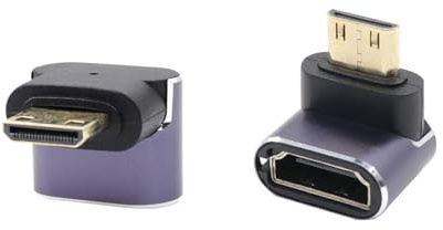 RIIEYOCA Lot de 2 Adaptateurs Coudés 8K Mini HDMI Vers HDMI - 48 Gbps Haute Vitesse 2.1 - Mâle Vers Femelle - 8K 4K Avec Lumières LED - Pour Ordinateur Portable, Appareil