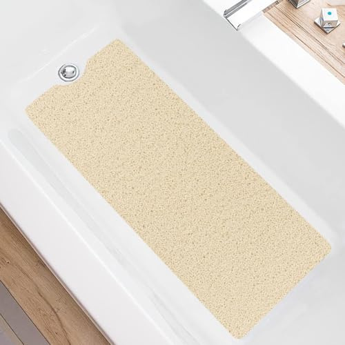 Badewannenmatte rutschfest Duschmatte 100x40cm, PVC-Luffa Weich Sicherheits Badematte, Duschmatten für Antirutschmatte Badewanne mit Ablauflöchern, Schnell Trocknende (Beige)