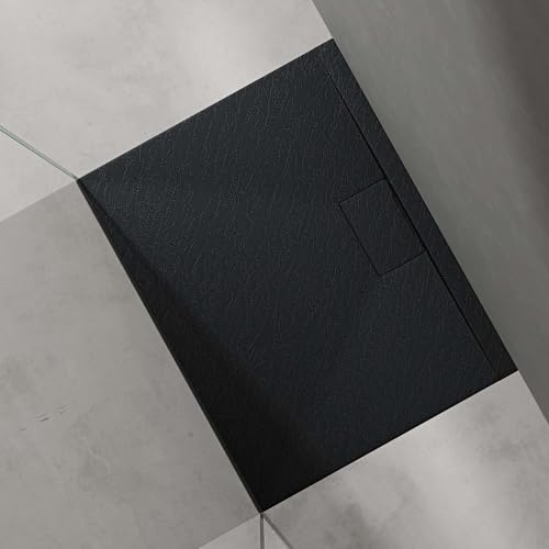 doporro Plato de ducha 70x90x3cm plano de fundición mineral antracita mate rectangular conexiones DIN apto para instalación a ras de suelo Geoma07