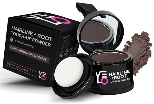 VELO Hairline Powder–DARK BROWN Hair Root Touch Up Powder for Women & Men–Instantly Covers Gray Hair, Thinning Hair & Bald Spots–Sweatproof Root Cover Up–Puff & Mirror Compact, 13 Shades