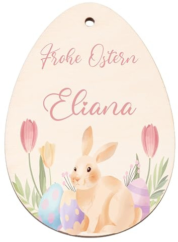 Kidsmood – Personalisierte Osterdeko zum Aufhängen – Ostereier zum Aufhängen mit Namen aus Holz– Frühlingsdeko Innen & Ostern Deko für Osternest Kinder [8x10 cm]