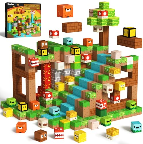 GobiDex Magnetische Bausteine 2.5CM 100 Stück, Abenteuer des Holzfällers mit Magnetischen Würfeln für Kinder, Magnetspiel Kinderspielzeug für Jungen und Mädchen ab 3 4 5 6 7 9 10-12 Jahre, Upgrade