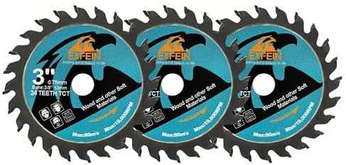 Trennscheibe 75mmx10mm für Holz, EXFEIN 3 Stück Kompaktes Kreissägeblatt mit Hartmetallzähnen 24T, allgemeine Verwendung zum Schneiden in Holz, Kunststoff und Verbundwerkstoffen