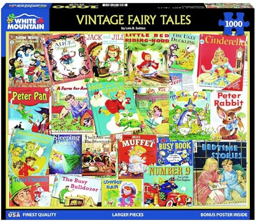 White Mountain 1000 Piece Jigsaw Puzzle Nostalgic Childhood Storybooks Collage with Large Pieces Gift for Adults and Family 24x30 - Vintage Fairy Tales
