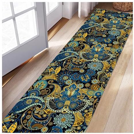 Siunwdiy Teppich Läufer Flur Küche rutschfest Waschbar Boho 50x160cm Buntes Muster Modern rutschfest Waschbar Vintage Kücheläufer Teppichläufer Polyester Meterware Anpassbare Größe