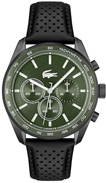 Lacoste Orologio con Cronografo al Quarzo da Uomo Collezione BOSTON con Cinturino in Pelle Nero, 2011345, Dark Green