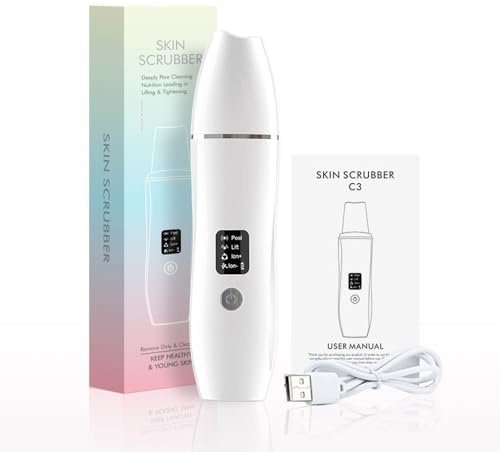 Ultrasonic Skin Scrubber, USB Rechargeable Facial Spatula Blackhead Remover with 4 Modes, Pore Cleaner and Wrinkle Remover, Deep Cleansing Skin Care Tool for Face