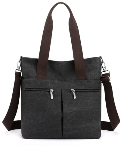 HAWEE Große Handtasche mit Vielen Fächern Canvas Tasche Damen Groß Umhängetasche Tote Bag Frauen für Lehrer Shopper Schul Büro Everyday