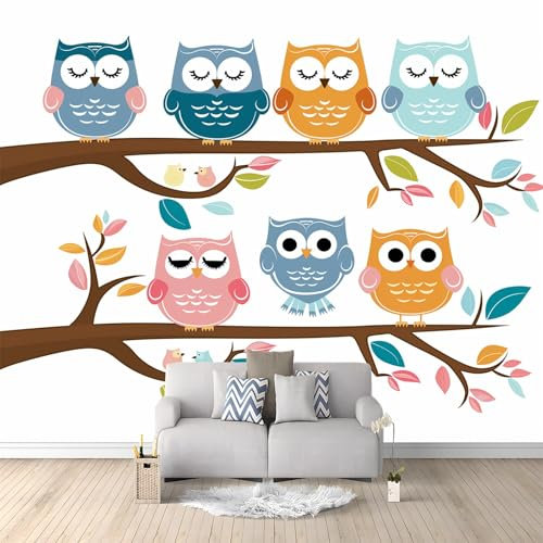 Papiers peints Animaux Sur Arbres Volants Papier Peint Panoramique 250 x 175 cm style 3d très délicate Papier Peint intissé pour Chambre Salon Décoration Murale Blanc