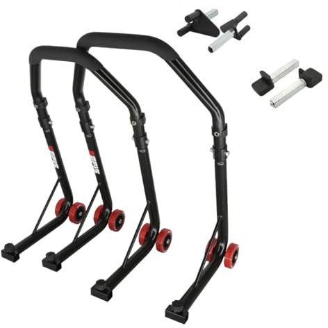 SEFIS D18 Motorradständer Set Vorder- und Hinterrad Motorradheber Serviceständer Front und Heck Motorrad montageständer ständer (Schwarz, V-Aufnahme/Standard)