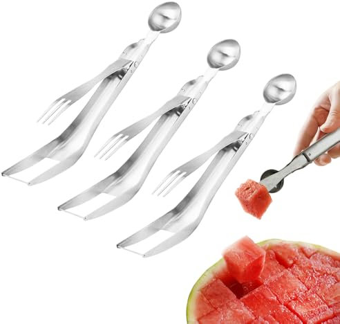 Watermelon Cutter Slicer, 3 in 1 Melon Baller Scoop Set Stainless Steel Watermelon Fork Slicer for Home Party Camping Kitchen