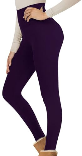 KONG JIMFAN Discounter Thermo Fleece Leggings Damen Gefütterte Strumpfhose Kompressionsleggins Dicke Hosen High Waist Yogahose 2024 Winter Thermo Sporthose Thermo Strumpfhose(#03 Dark Purple,S)