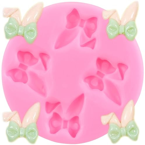 XMOLDNMS Easter Rabbit Silicone Moulds Bow Bunny Ears Fondant Moulds for Cake Decorating Cupcake Topper Candy Gum Paste Polymer Clay