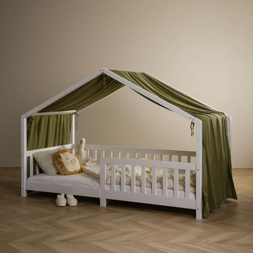 IDIMEX Rideau de lit LIAN en Mousseline 100% Coton 125 x 390 cm, pour Lits cabanes Enfants, Tissu léger et Doux, Vert foncé