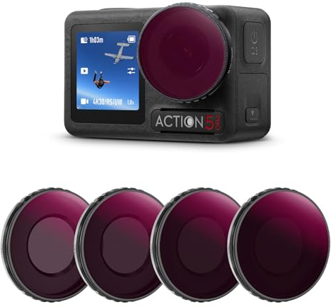 K&F Concept 4 Pack Screw On ND/PL Filter Kit Compatible with DJI Osmo Action 5 Pro/Action 4, ND8/PL ND16/PL ND32/PL ND64/PL Neutral Density Polarizing Multi-Function Filters, HD Optical Glass