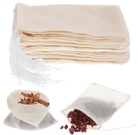 Giantree 20Pcs Spice Bags, Reusable Empty Tea Bags, Muslin Strainer Bags, Soup Bags for Cooking Natural Cotton Fine Mesh Cheesecloth Bags for Cold Brew Coffee(4 x6Inch)