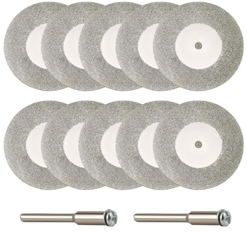 Duluok 10 dischi diamantati 40 mm | con 2 pezzi mandrini rotanti taglio preciso vetro pietra ceramica e altro ideale per fai da te fabbricazione artigianale