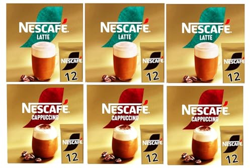 NESCAFÉ Variety Pack x12 Instant Coffee Sachets, Flavours inc. Cappuccino, Latte (Pack of 6, Total 72 Sachets)