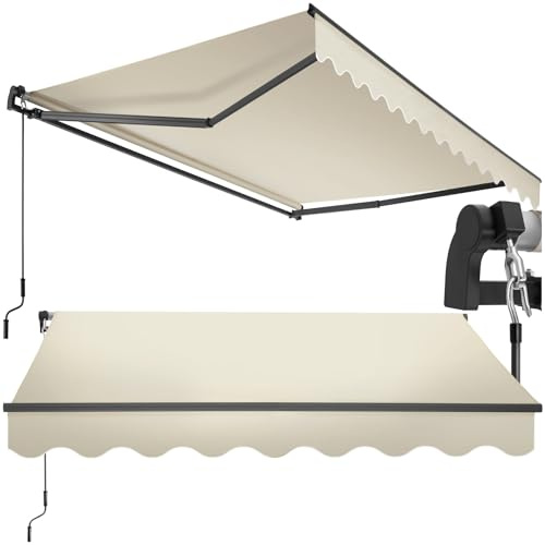 tectake®, tenda da sole per esterno a bracci estensibili, avvolgibile, manovella, impermeabile, protezione UV, tessuto poliestere, struttura alluminio, veranda, balcone, terrazzo - 250 x 200 cm Beige