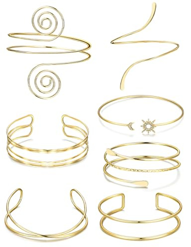 CharmBurst 7 Pièces Bracelets Bohème et Punk Dorés - Ensemble de Bijoux Imperméables Ajustables pour le Bras